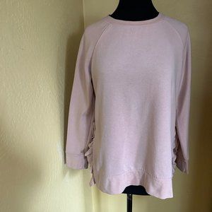 Alya Light Pink High Low Ruffle Detail Crewneck Women's Sweatshirt Medium (1417)